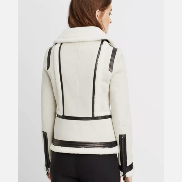 Vince White Leather Trimmed Shearling Jacket NEW - Picture 3 of 10
